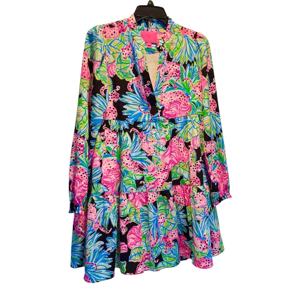 Lilly Pulitzer Winona Stretch Jaguar Jungle Long Sleeve Floral Swing Dress - Picture 3 of 6